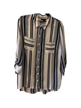 I.N. Studio 3/4 sleeve striped blouse navy blue & white